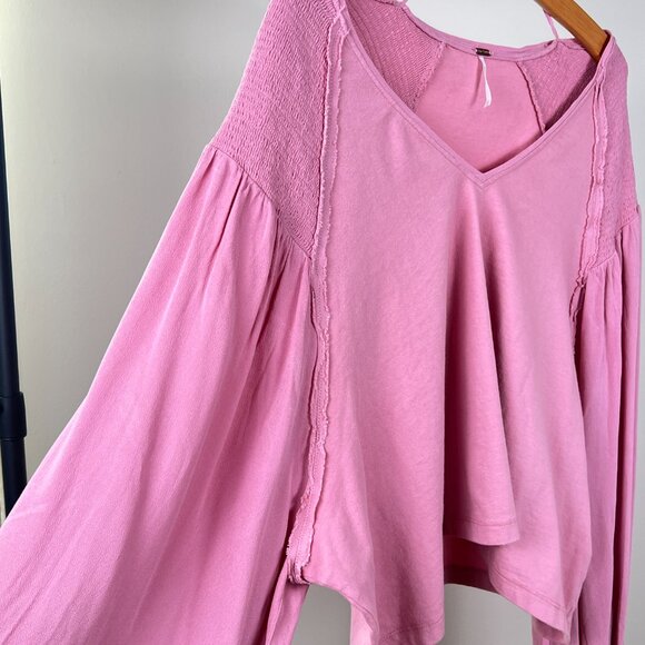 FREE PEOPLE Blush Pink Kathy Boho Long Sleeve Blouse. Size L - Picture 7 of 11